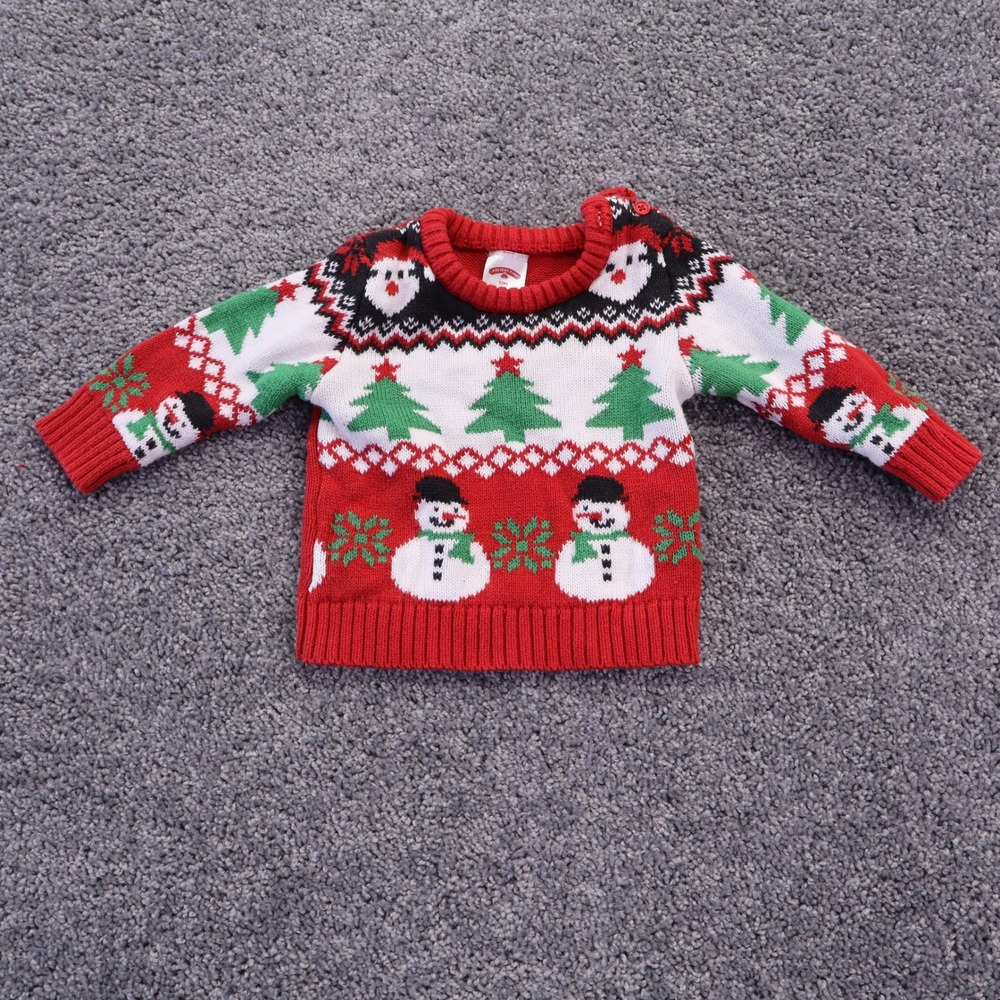Holiday Time Sweater Boys 12M Red Snowman Fair Isle Christmas